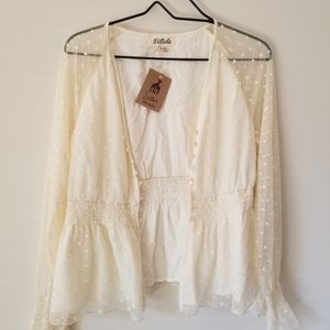 Listicle Sheer Sleeve Blouse/Cardigan